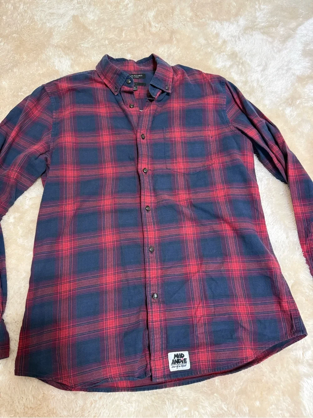 Banana Republic Red & Navy Plaid Button-Up Shirt - MadAndie Upcycle